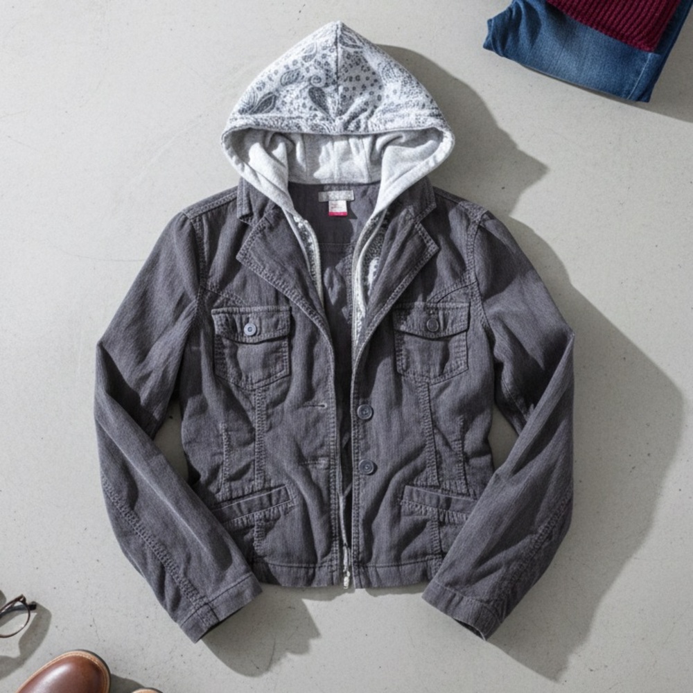 UBFREE Womens Y2K Indie Sleeze Paisley Hooded Corduroy Jacket